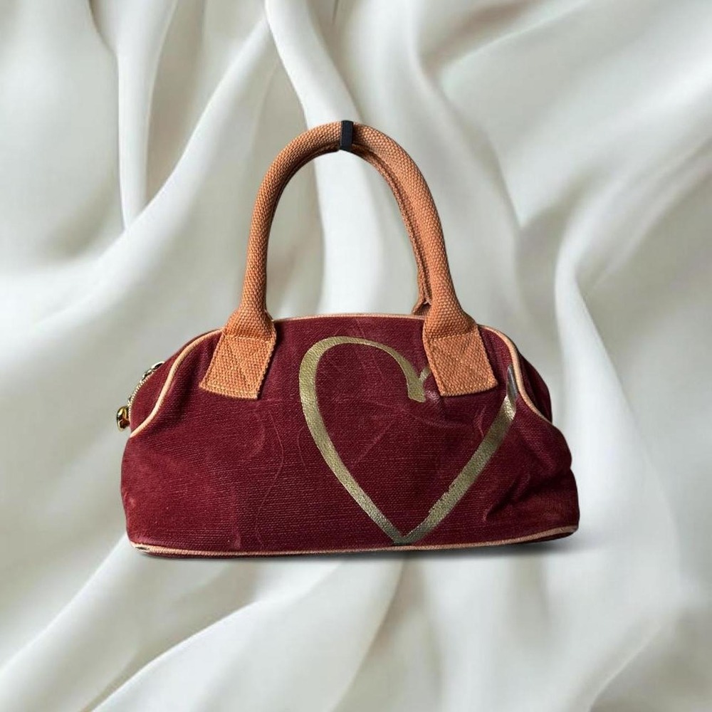 Victoria's Secret bowler handbag burgundy corduroy suede gold heart y2k‎ vintage